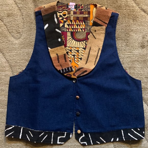 NWOT - Men's Denim And Mudcloth Scoop Neck Vest - Picture 1 of 4